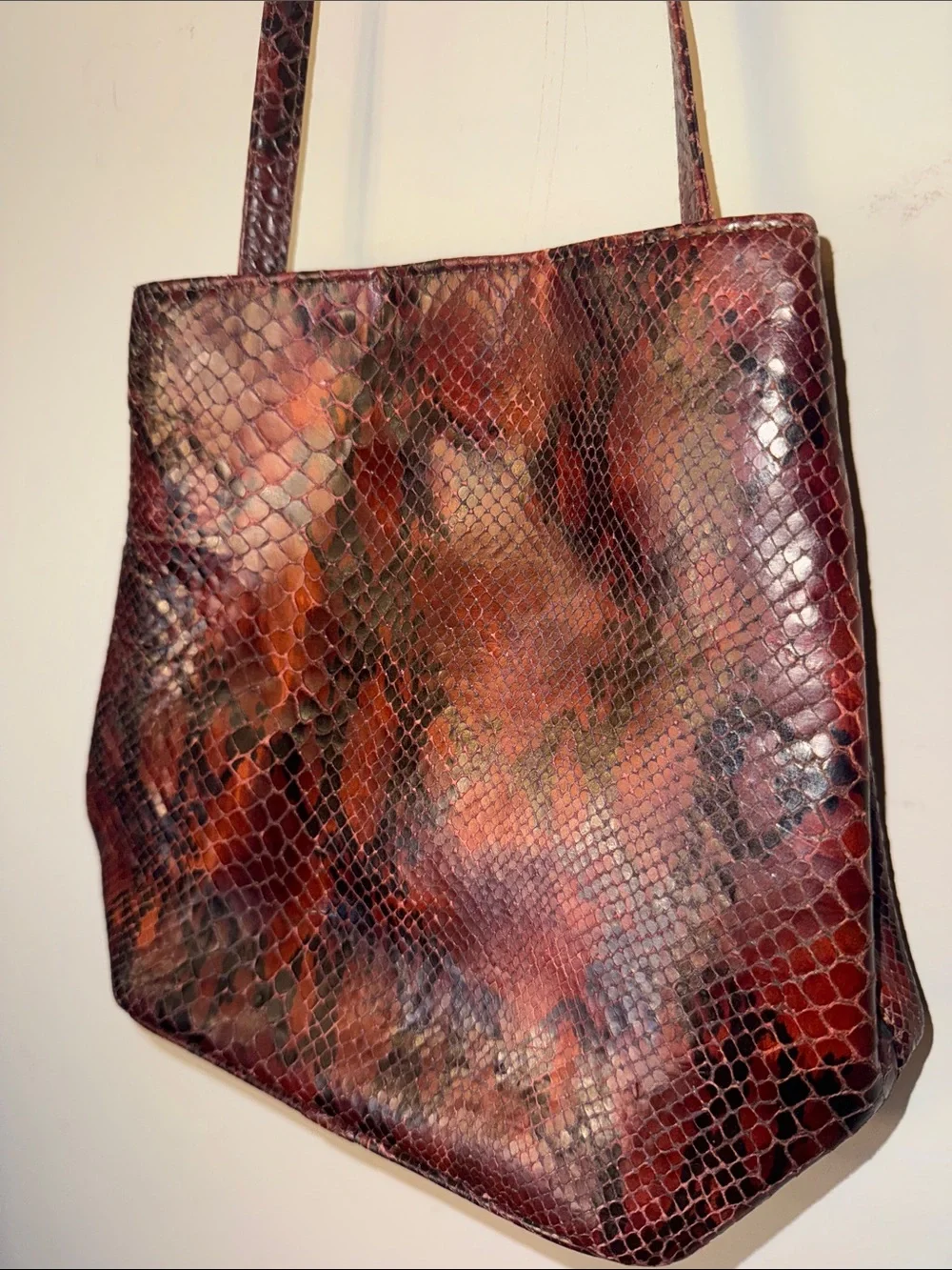 Vintage Carla Sade  Burgundy Snake-Print Shoulder Bag